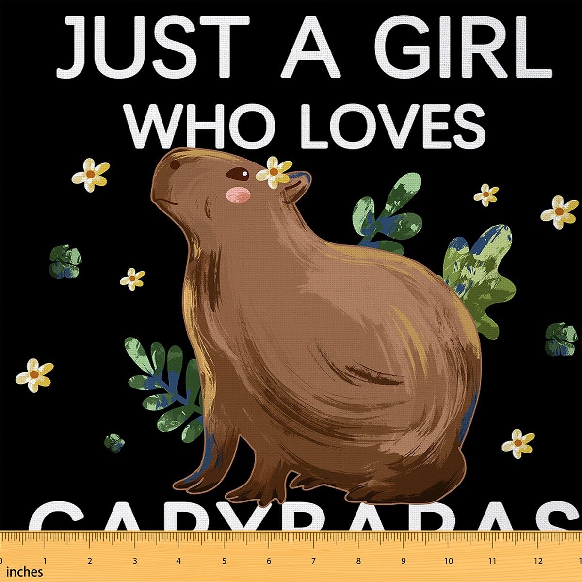 Capybara Fabric by The Yard Cartoon Animal Upholstery Fabric for Chairs Kawaii Capybara Leaf Cute Black Decorative Waterproof Outdoor Fabric 2 Yards (L184*W150cm) — image 1
