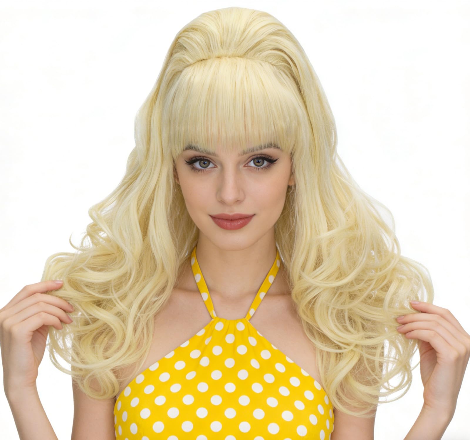 Aicos 70s Wigs for Women Big Blonde Hair Beehive Wig Costume Vintage Wig 60s 50s Dress Up Party Wigs for Women Pinup Halloween Costume Wig with Bangs