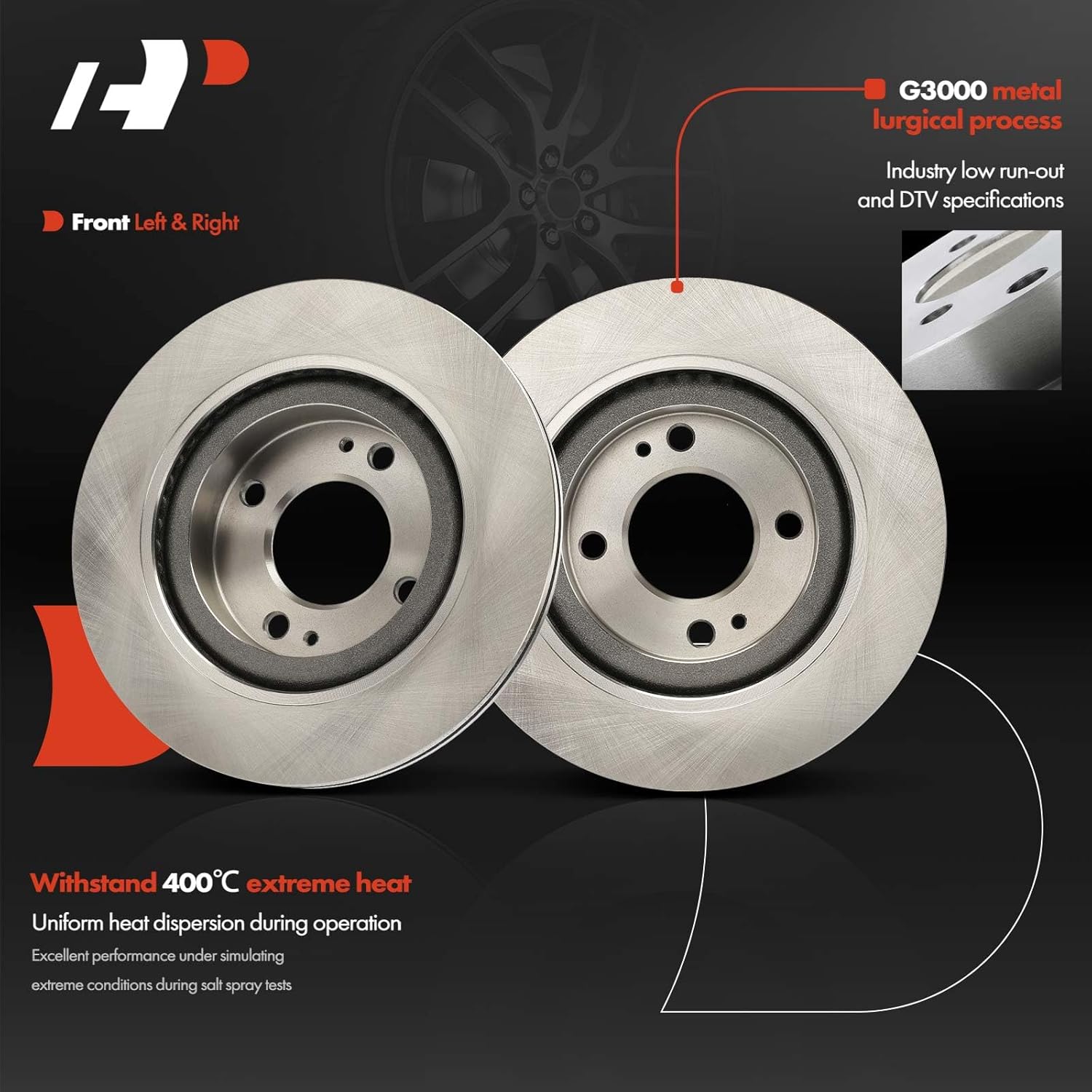 A-Premium 9.88 inch (251mm) Front Vented Disc Brake Rotors + Ceramic Pads Kit Compatible with Select Mitsubishi Models - Mirage 2017-2022, Mirage G4 2017-2022, 6-PC Set