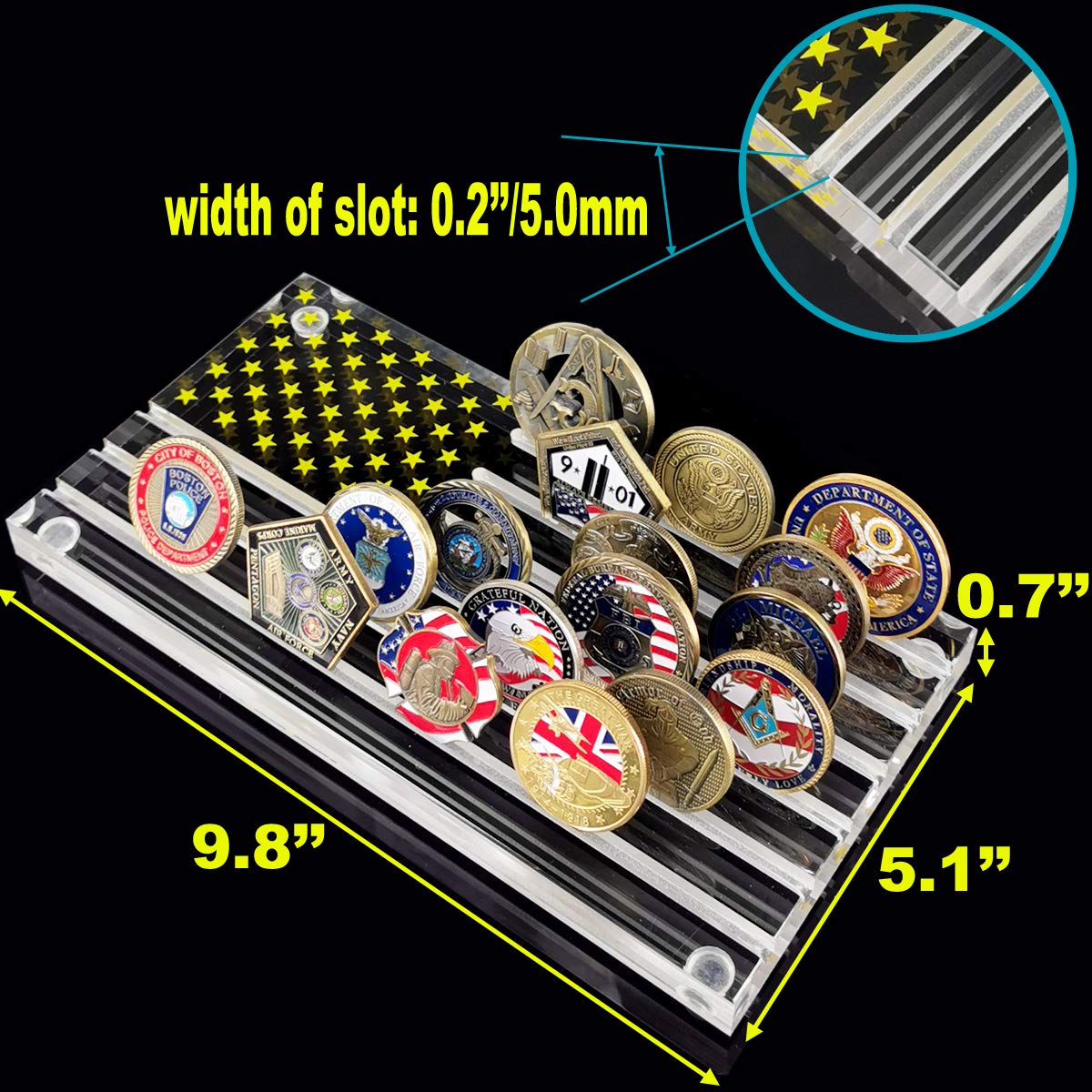LZWIN 6 Rows Clear Acrylic Challenge Coin Display Case, US Army