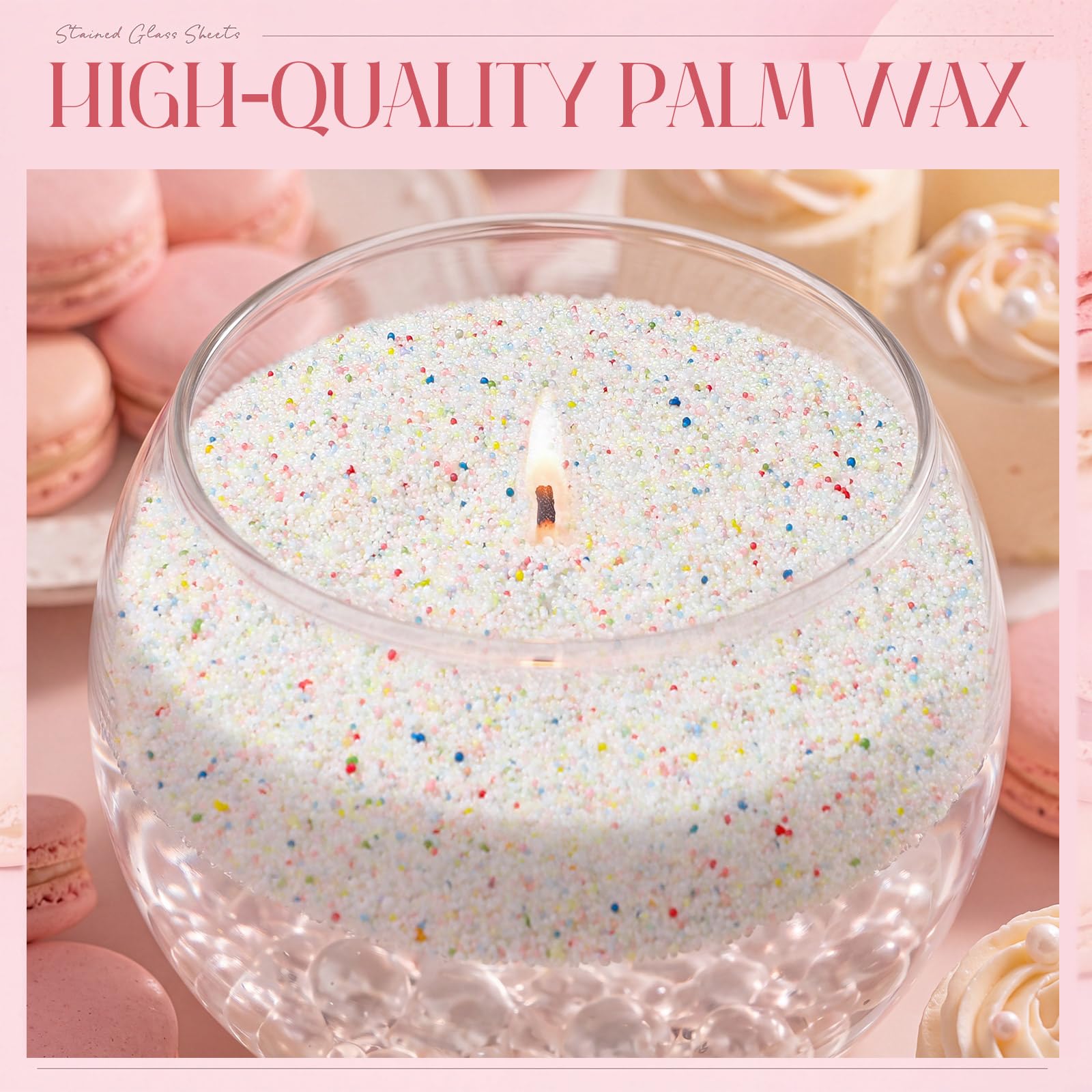 MTLEE Bougie perlée « Happy Birthday » - 1 kg - Parfum gâteau à la crème vanille - Kit de bougies parfumées au sable - Comprend 50 mèches - Boîte cadeau - Cuillère de cire perlée réutilisable pour