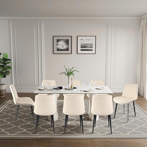 Vista 32 de Sillas de comedor, modernas sillas de comedor de piel sintética con patas de metal resistentes, asiento tapizado, sillas laterales decorativas