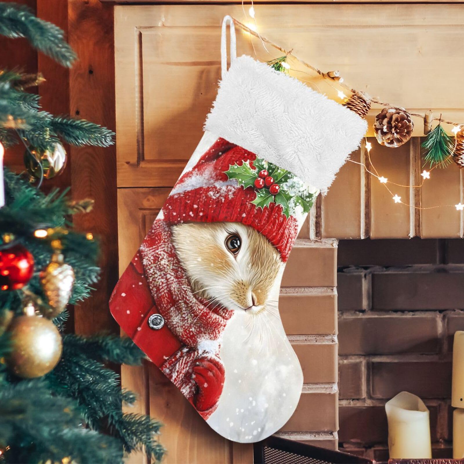 YMGQYJ Rabbit Christmas Christmas Stocking, Hanging Xmas Stocking, Christmas Socks Decoration for Family Holiday Party, 17.7x12.2 in
