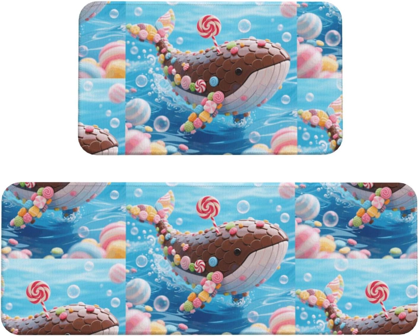 Candy Whale Kitchen Rugs Set of 2, Cushioned Anti-Fatigue Kitchen Mats for Floor, Waterproof Comfort Standing Mat Absorbent Velvet Kitchen Runner Rugs 17"x30"+17"x47"
