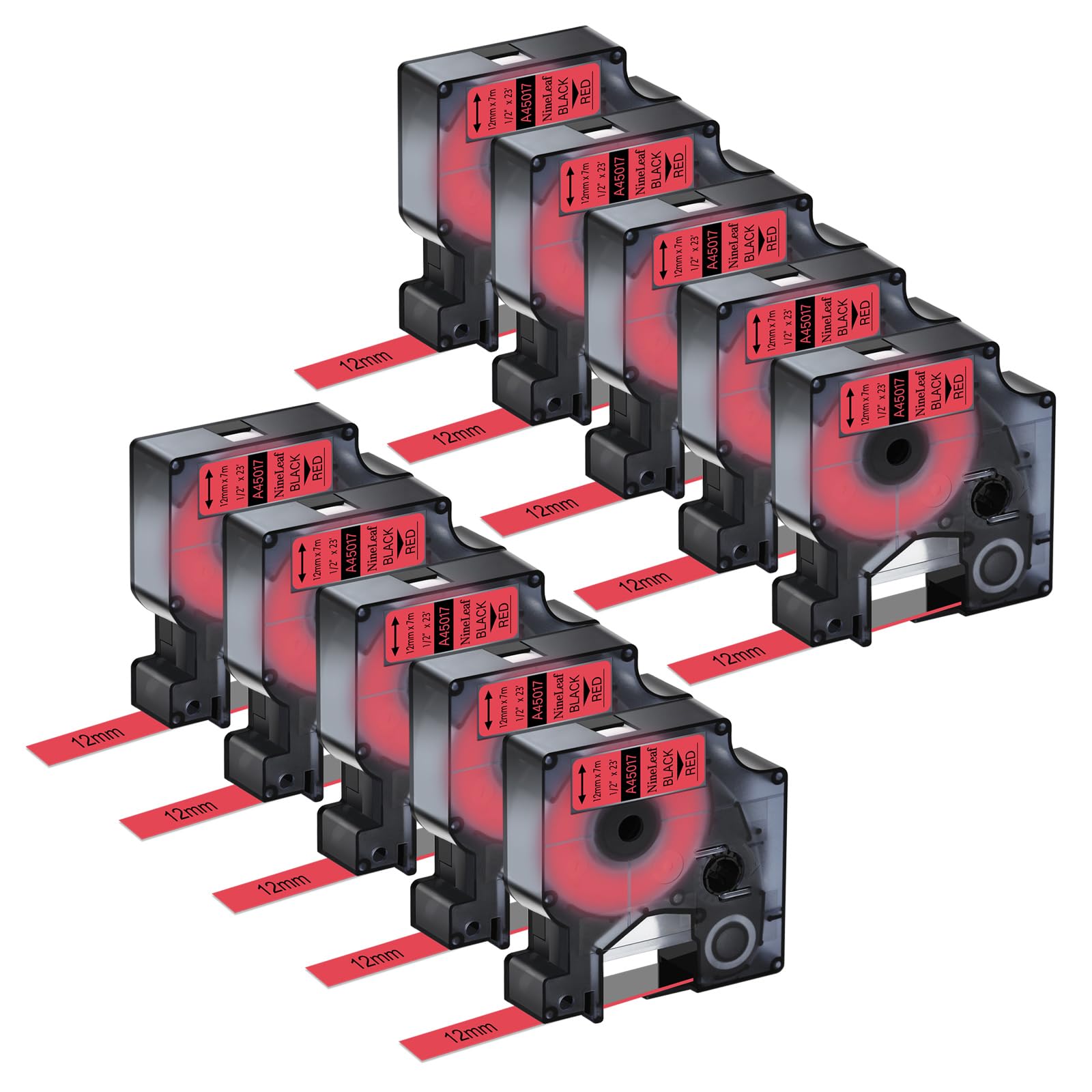 NineLeaf Kompatibel für Dymo D1 Etikettenband 45017 S0720570 A45017 Schwarz auf Rot 12mm x 7m Bänder Schriftband für Dymo LabelManager 160 210D 450D 280 Labelpoint 250 150 100 200 300, 10PK
