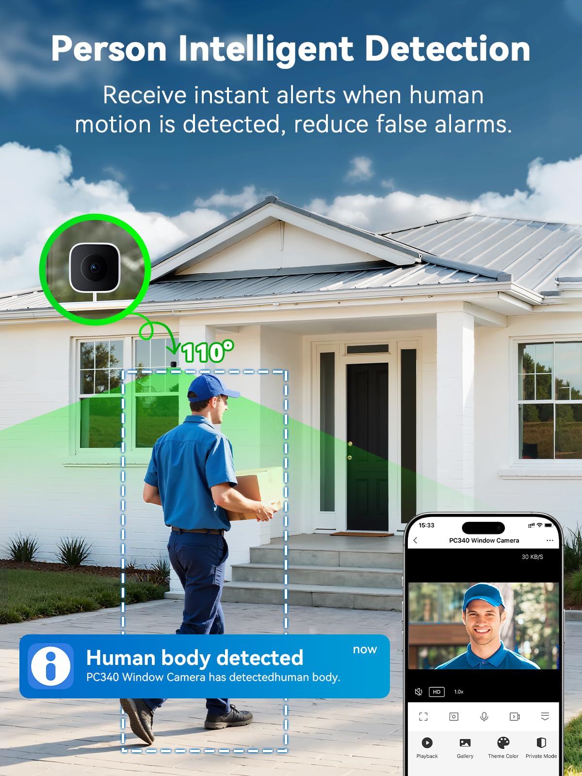 Outinput Kamera Do Okna 3MP 2K – Kamera WiFi 2.4GHz do Monitoringu Domu przez Okno, z Kolorowym Trybem Nocnym AI, Wykrywaniem Ruchu i Osób, Antyodblask, Antyrefleks, Nagrywanie 24/7
