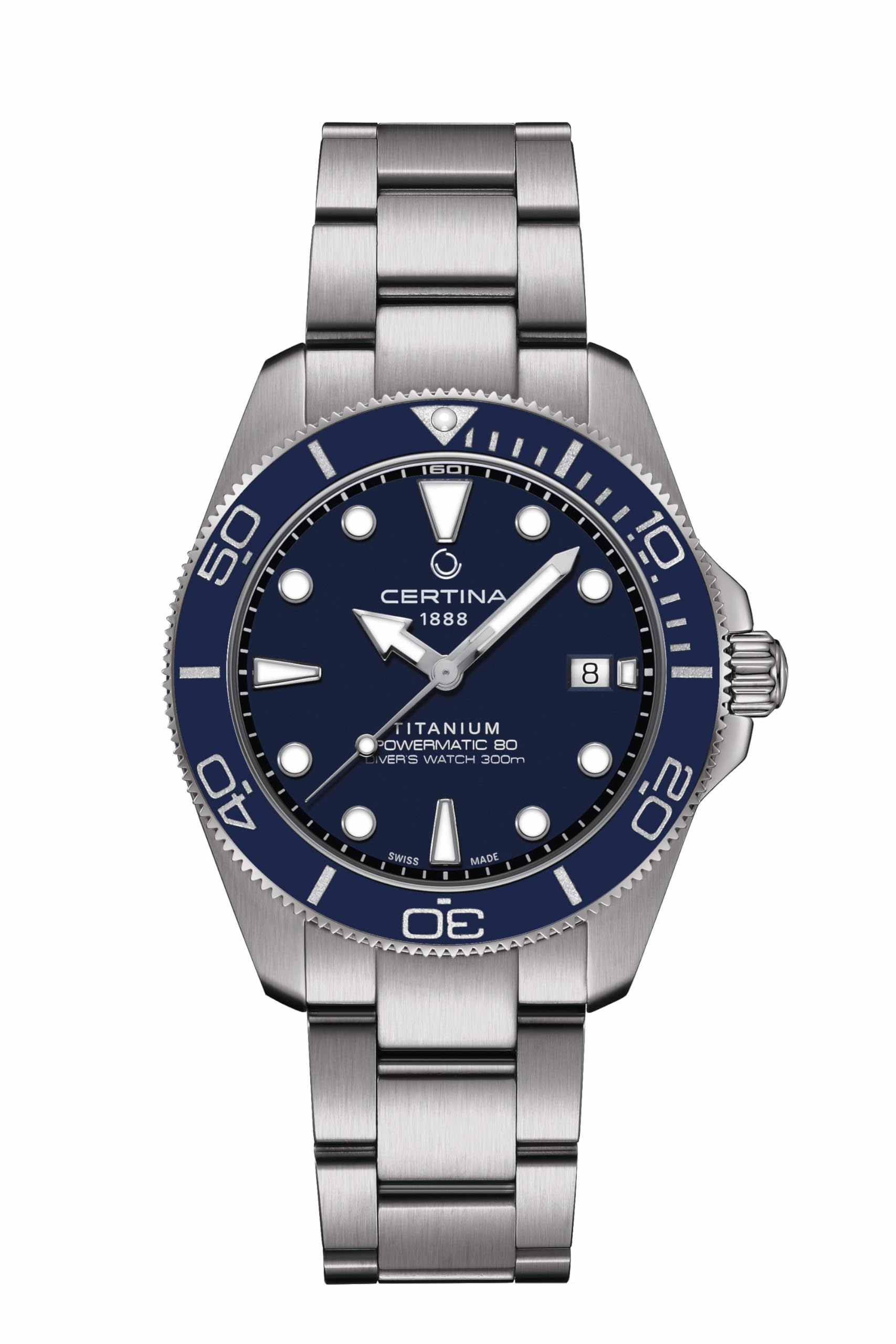 Certina, Mens, DS Action Gent, 40.5, mm, Titanium, Automatic, Powermatic 80, Nivachron, Date, Watch, Blue, Titanium, C0484074404100