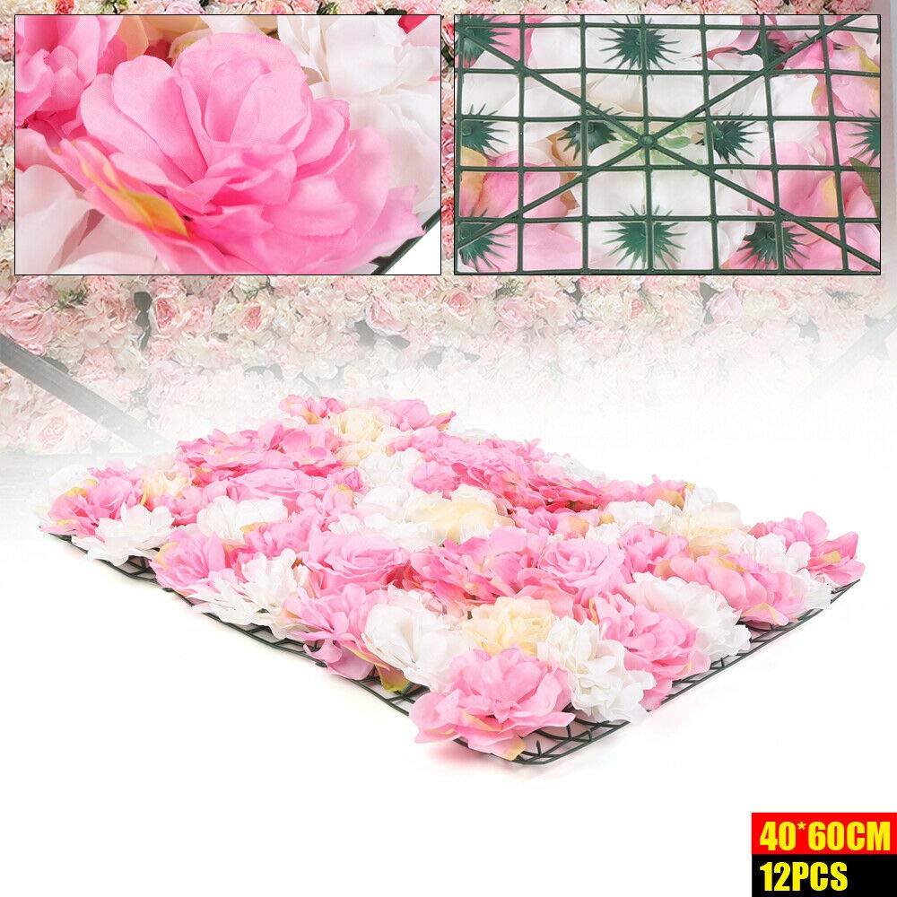 LQSYBHD Set di 6 Pannelli da Parete con Fiori Artificiali, 40 X 60 cm, Decorazione da Parete di Fiore Artificiale di Rose in Seta 3D, per Matrimonio Festa Doccia Nuziale Decorazione(Color:Champagne