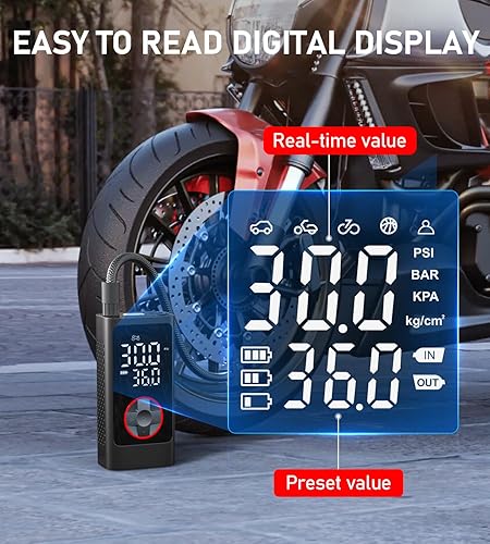 Miniatura 4 de Inflador de neumáticos, compresor de aire portátil, bomba de aire inalámbrica de 150 PSI para neumáticos de automóvil, bomba de neumáticos de