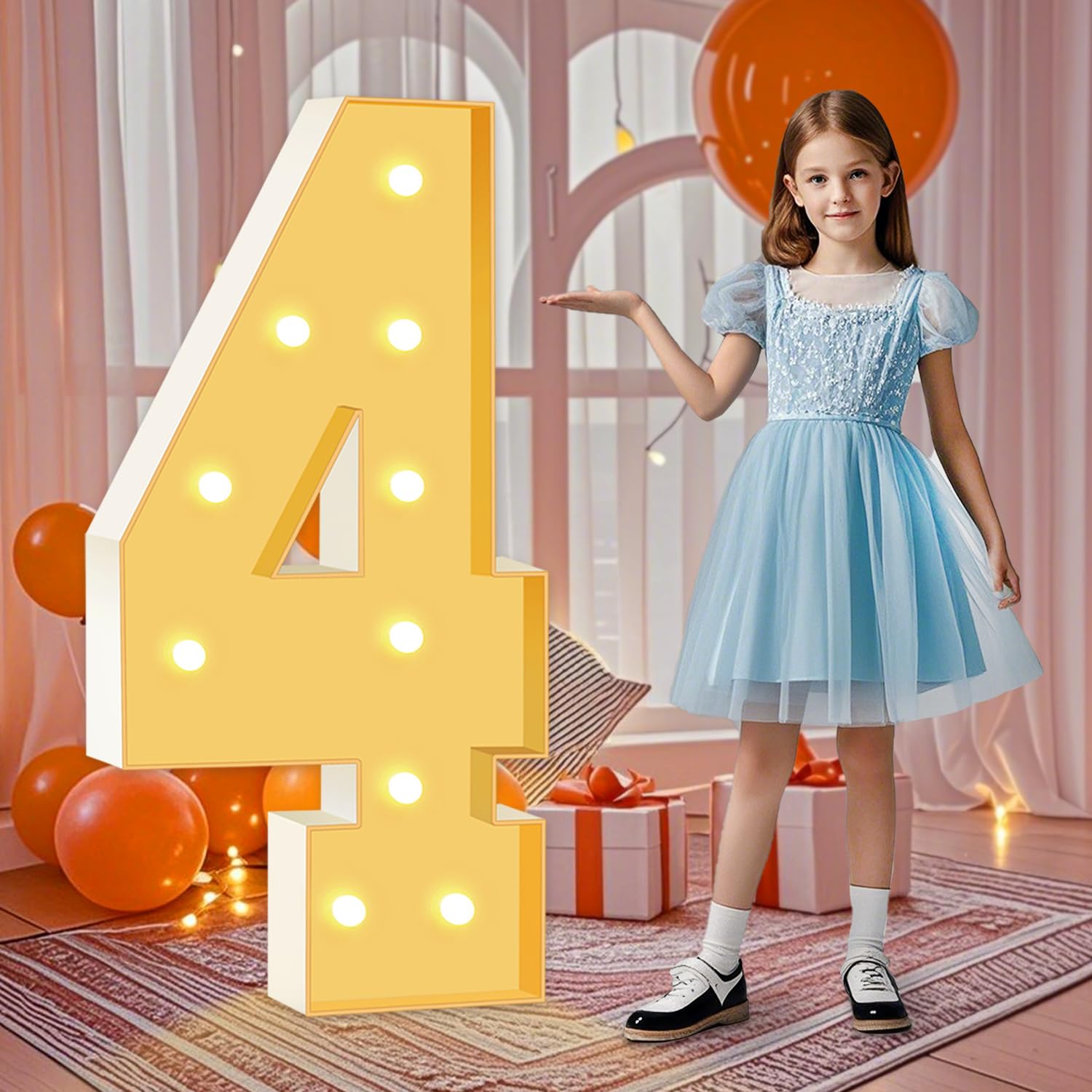 HITINO Marquee Numbers, 4 Feet Tall Light Up Numbers 4, Large Birthday Decorations Party Decor Anniversary Event Graduation Decoration for Boys Girls Teens Men Women