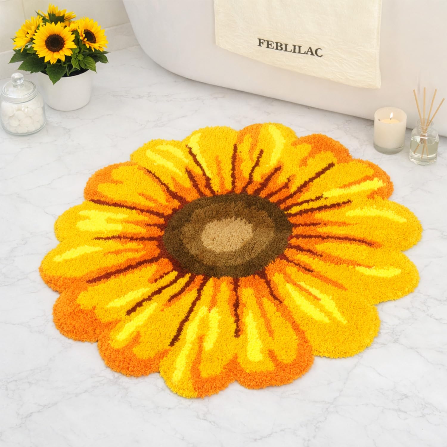 Tapis de bain à fleurs jaunes pour salle de bain, tapis de sol antidérapant et lavable en microfibre pour salon, maison, séchage rapide