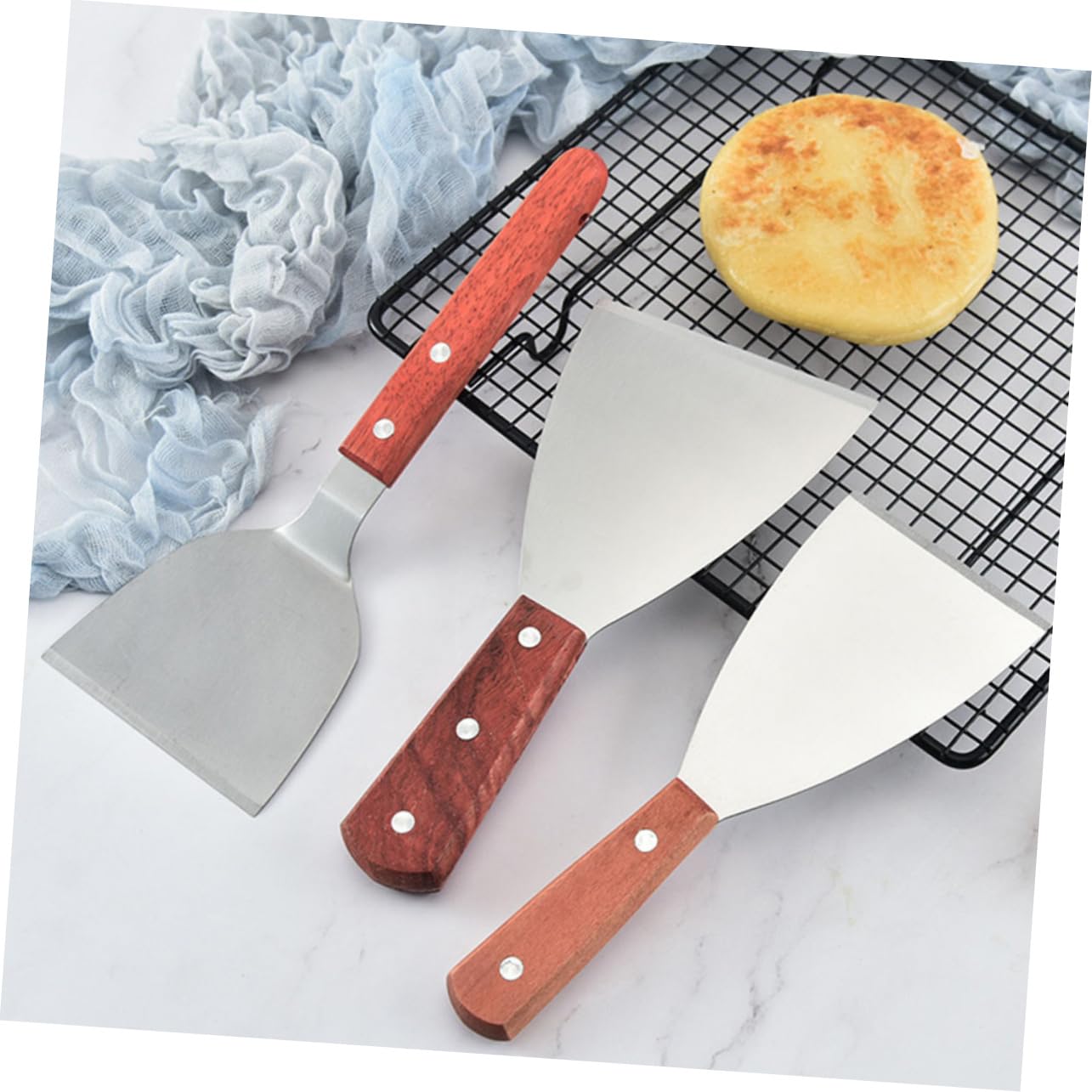 6piezas Espátulas Resistentes Al Calor Para Cocina y Barbacoa Mango De Madera Utensilios De Cocina Para Freír y Asar Herramientas Prácticas Para Hogar y Restaurante