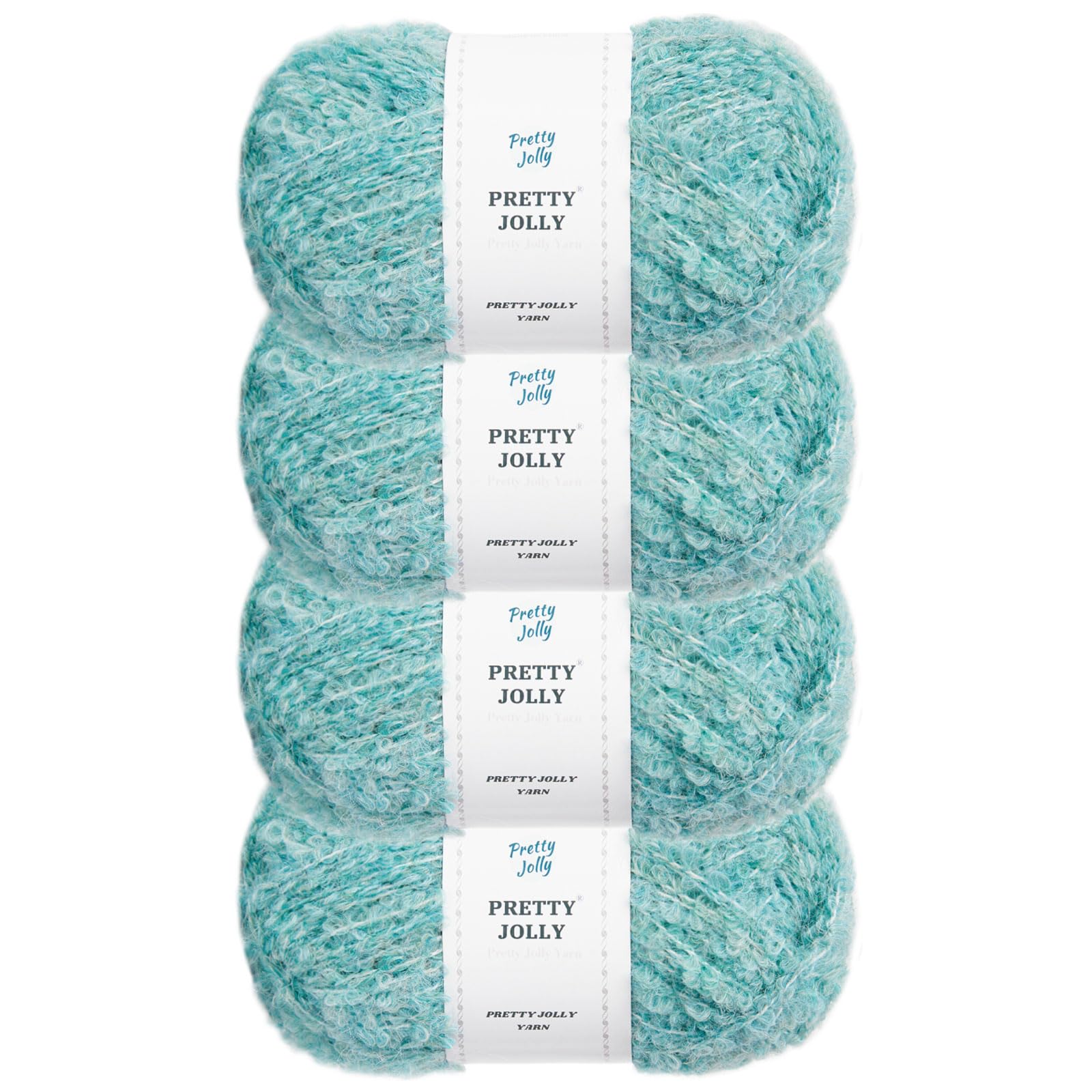 Pretty Jolly 4 Skeins Fancy Loop Yarn Soft Yarn with Little Loop Novelty Yarn for DIY Craft Fashion Yarn for Crochet Knitting Boucle Yarn Fingering Weight Yarn Totle Length4x140m(4x50g)(Cyan)
