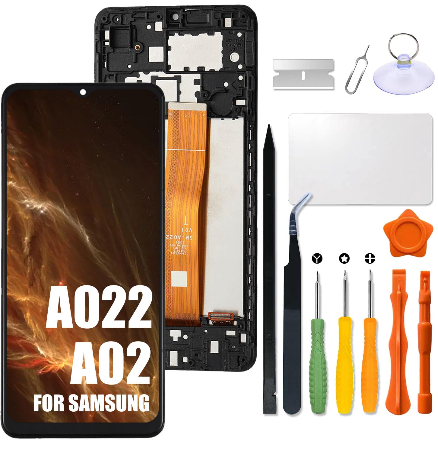 for Samsung Galaxy A02 Screen Replacement LCD Display with Frame for Samsung A022 LCD Screen A022F A022M A022M/DS A022G Touch Digitizer Assembly with Repair kit (Black with Frame)
