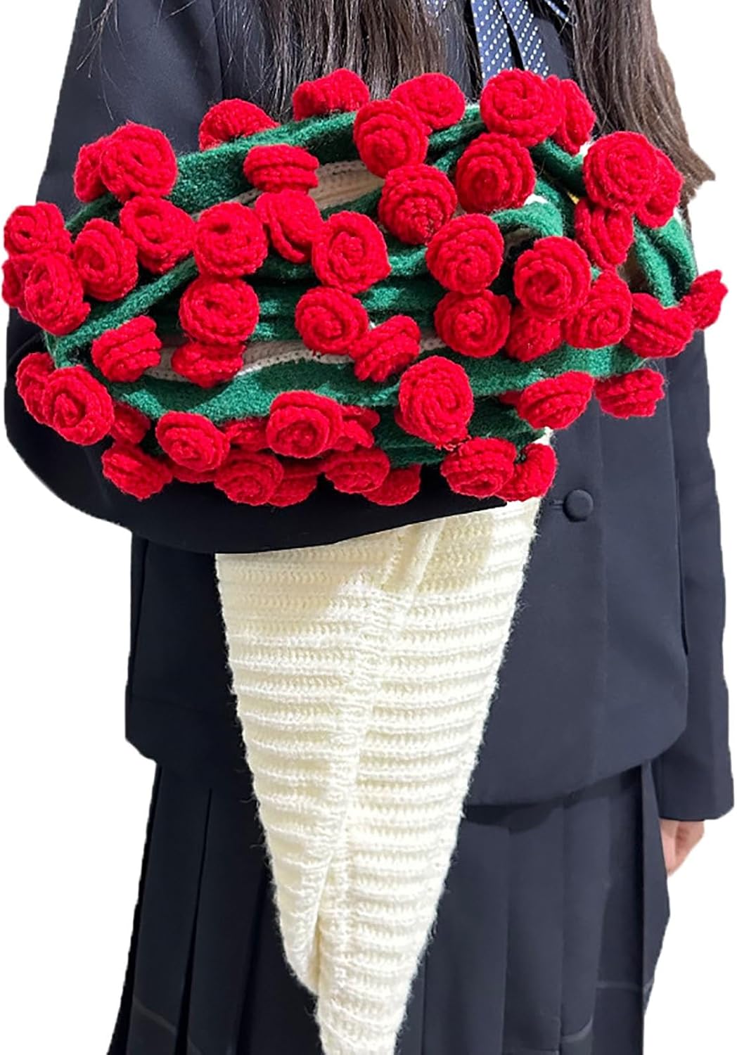 Rose Blanket, Flowers Rose Bouquet Blankets,Flower Throw Blanket, Flower Bouquets Crocheat, Knitted Red Roses(F,110cm)