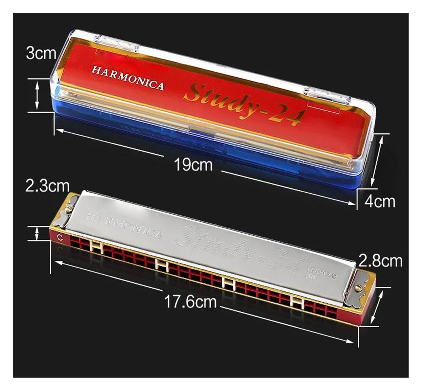 Harmonica Polyphonique 24 Trous En Do - Professionnel, Cadre Résine ABS, Anche Bronze Phosphoreux - Adulte, Débutant (Or)