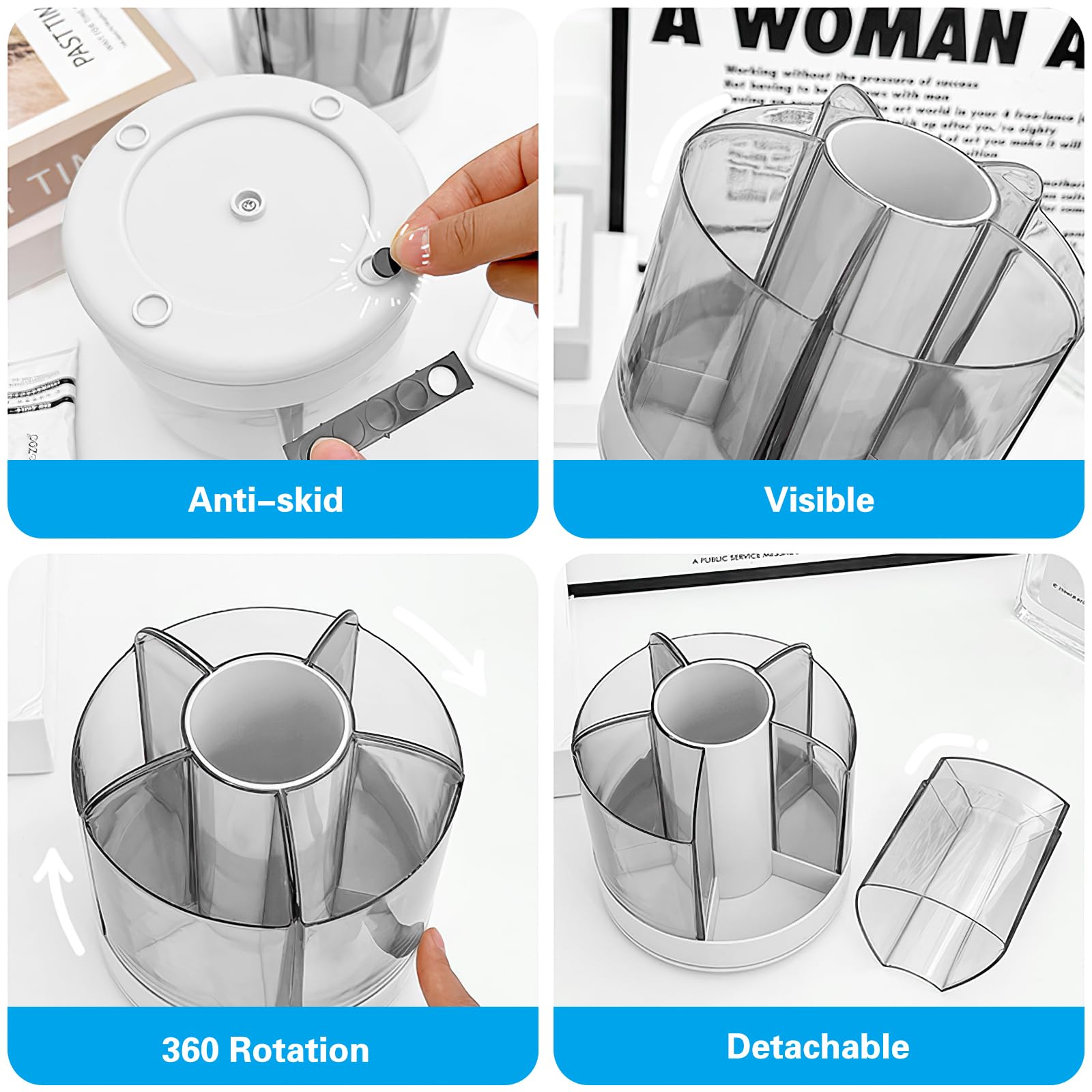 Marte Vanci Pen Pencil Holder for Desk Pen Pot 360° Rotating Stationery Organiser Desktop Tidy Organiser Makeup Brush Holder Detachable Pencil Cup 6 Slots for Home Office School Art Supplies Storage - Image 3