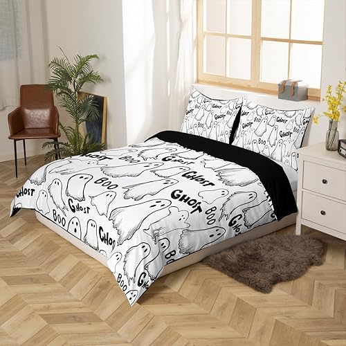 Miniatura 5 de Erosebridal Juego de ropa de cama de fantasma, gótico, espeluznante, funda de edredón con temática de terror de Halloween, tamaño Queen, para niños,