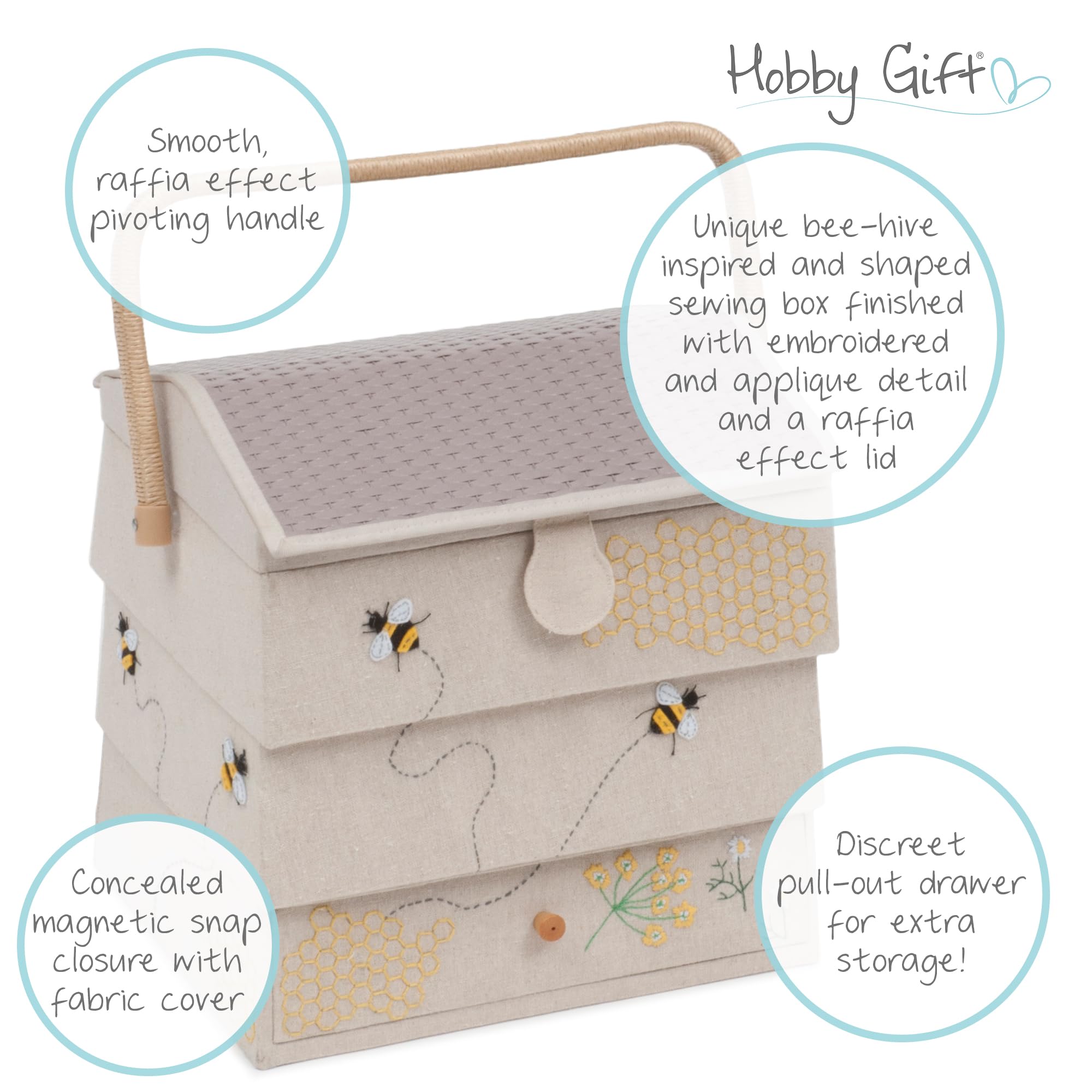 Hobby Gift Nowatorskie pudełko do przechowywania, rękodzieło, hobby, haftowane, ul pszczeli z szufladą