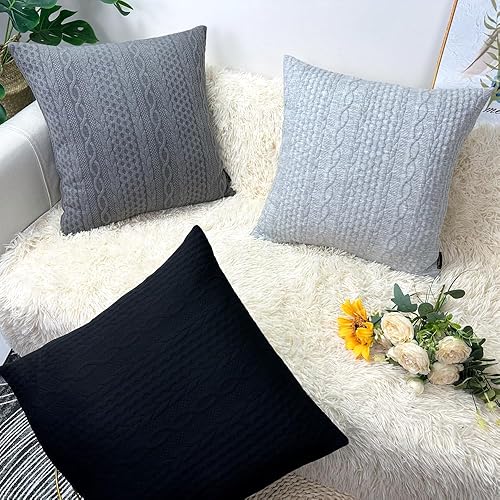 Miniatura 7 de Booque Valley - fundas de almohada, paquete de 2 fundas de almohada negras, elegantes y modernas, con dibujos en relieve, para el sofá, la cama y