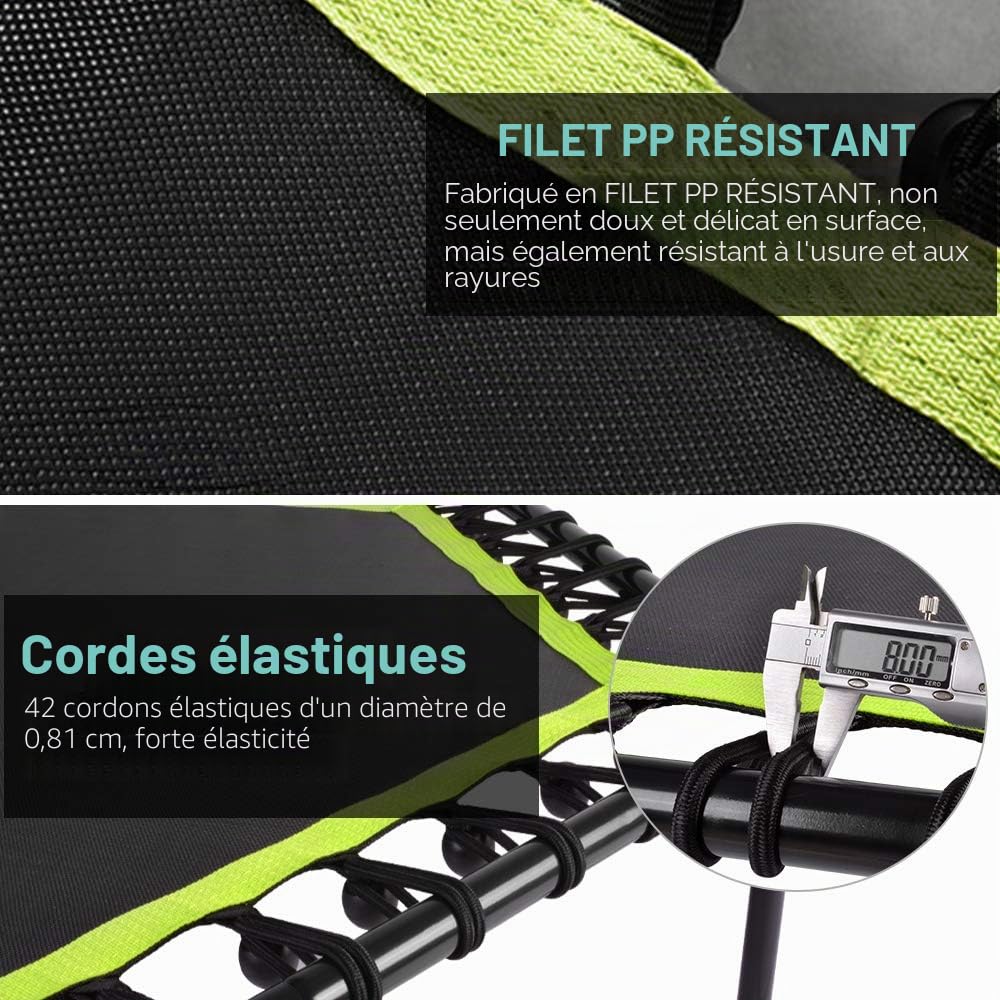 ONETWOFIT Mini Trampoline de Fitness Silencieux de 114,3 cm/121,9 cm/129,5 cm avec poignée réglable pour Fitness Trampoline de Fitness rebondisseur Saut Cardio entraînement pour Adultes ou Enfants