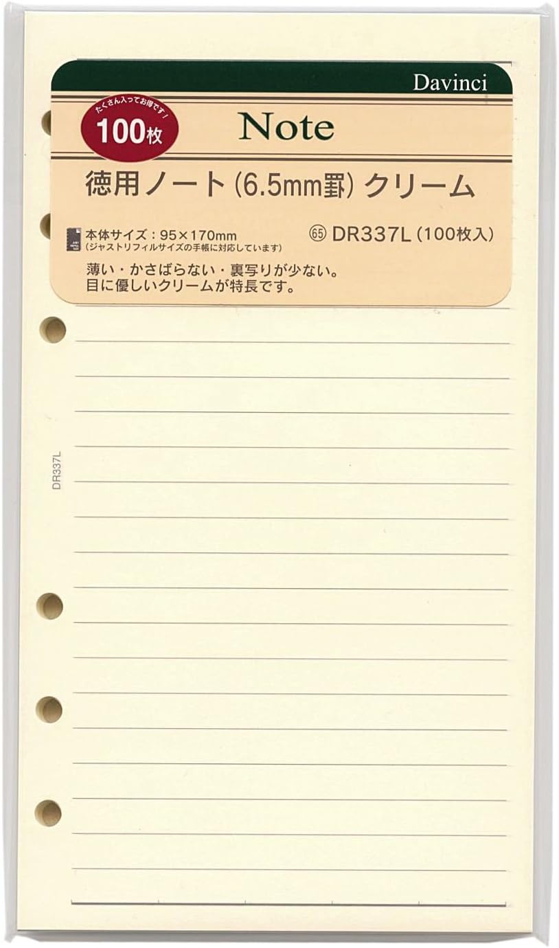 Raymay Bible Size (Diary Size) 6-Hole Personal Organizer Refill, economical Note, Cream, 100 Sheets DR337L