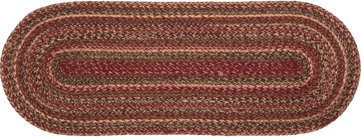 VHC Brands Cider Mill Primitive Jute Red Textured Striped Oval Kitchen Table Runner 13"x36"