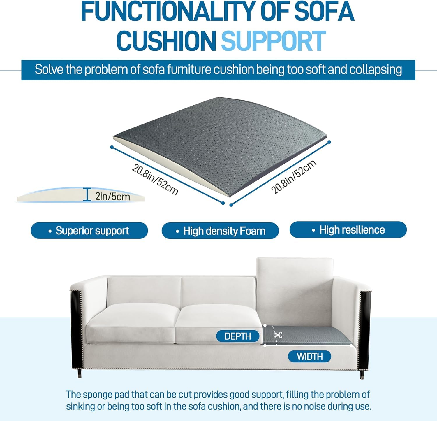 Sofa-Kissenstütze 52x52 cm (2 Stück) – Polsterstütze für durchgesackte Sofas, Sitzkissen-Unterstützung mit zusätzlicher Rückenstütze