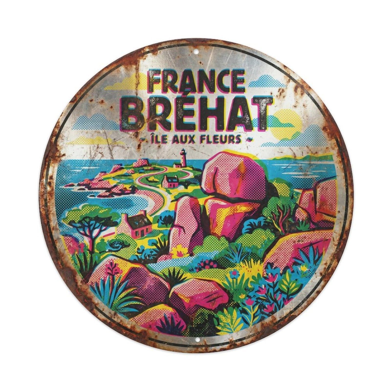 Este 8X8inch Style Brehat Pink French Graphic Screen Classic Scenery Metal Tin Sign