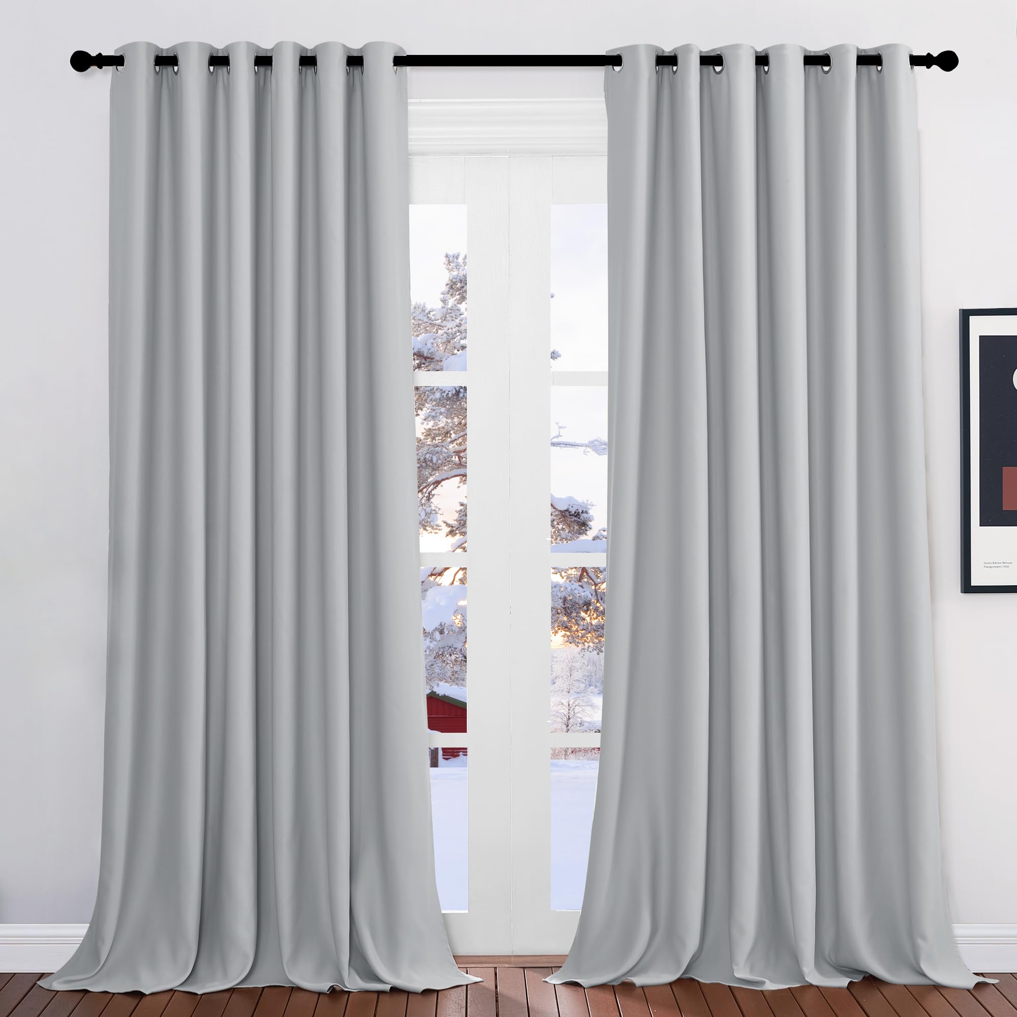 PONY DANCE Tende Soggiorno Moderne 2 Pezzi L 200 x A 245 cm - Tende Oscuranti per Interni Tenda Termica Isolante Freddo Tende Camera da Letto con Anelli, Grigio Chiaro