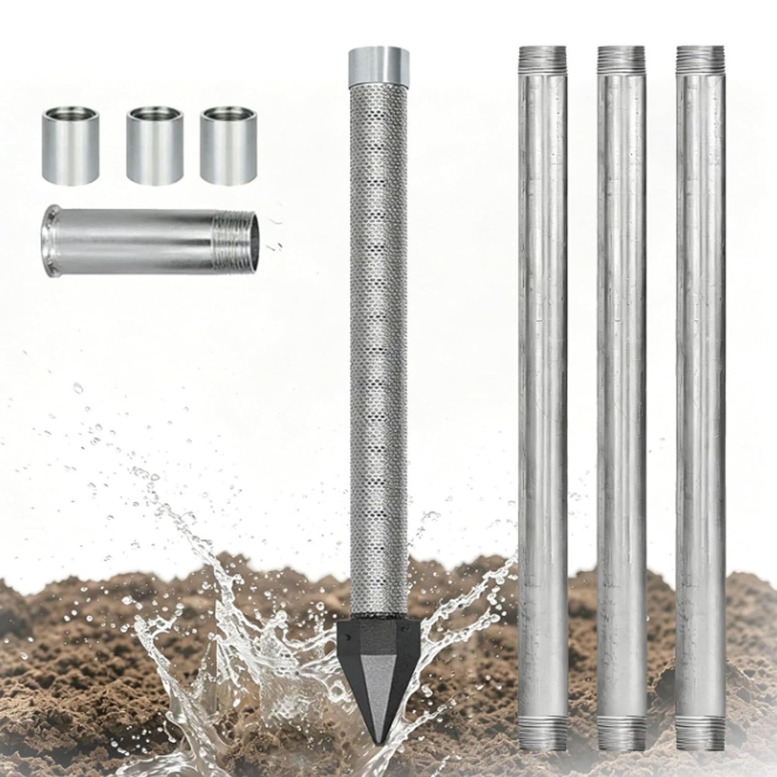 Cashwise Heavy Duty Sand Point Well Kit, 1-1/4" Stainless Steel Water Well Drilling kit, with 60 Gauge Mesh & Galvanized Pipes, for Soft Soil Sand Point Well and Rural Farmhouse Water Supply 3+1Kit