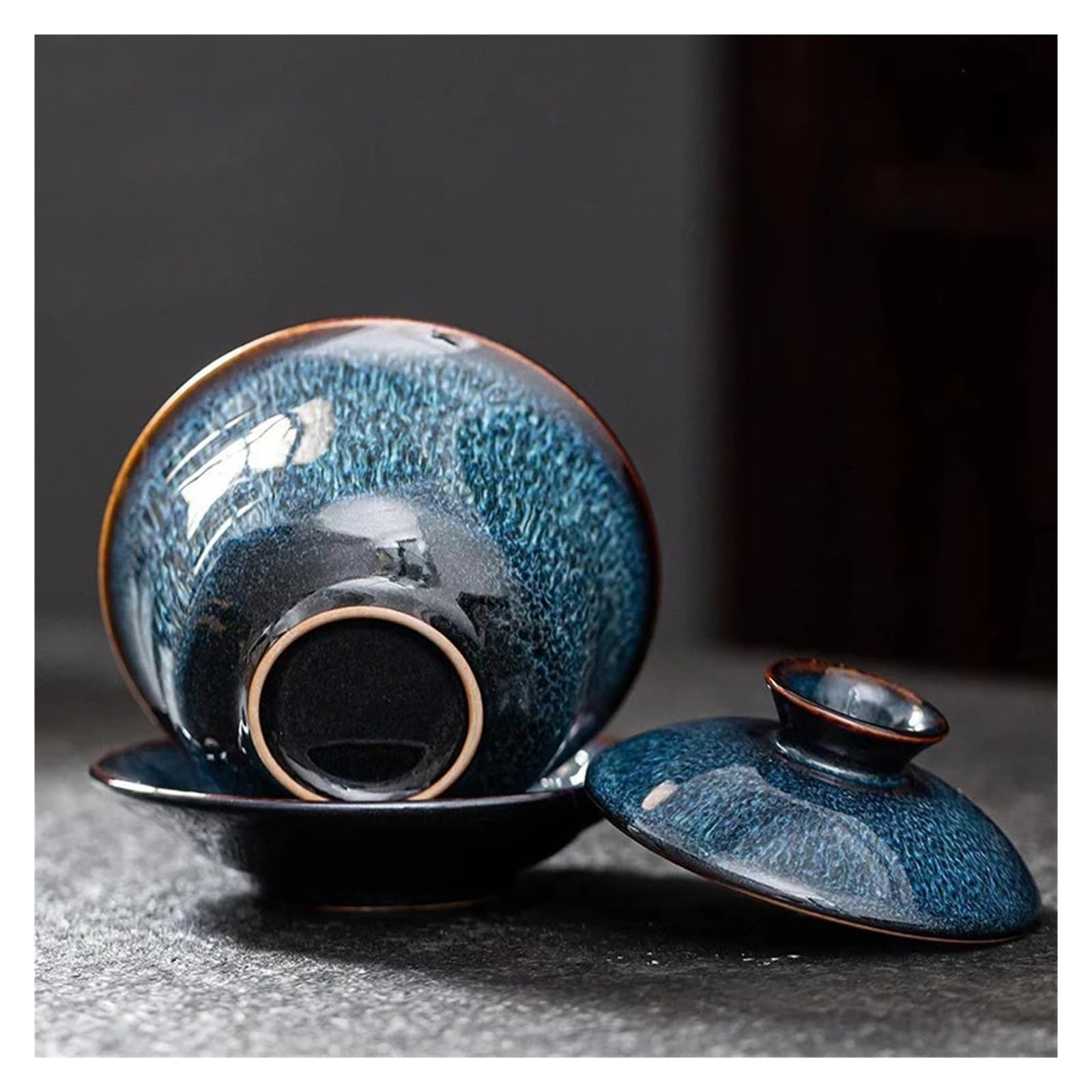 Blue Star Glaze Gaiwan, handgezeichnetes Lotus-Porzellan-Teeservice | Blaue Sternglasur, handgezeichneter Lotus, Porzellan-Gaiwan, Tee-Set, Deckelschale, Teezeremonie, Wohndekoration, Geschenk