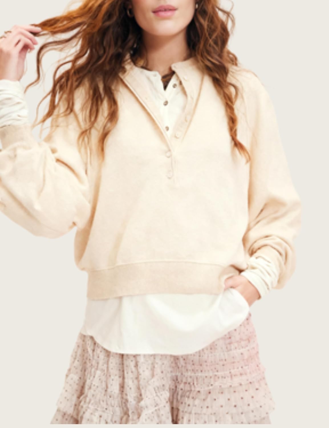 Esmeling Women Casual Button Front Sweater Henley Neck Long Sleeve Knitwear Solid Cropped Pullover Sweater - Image 4