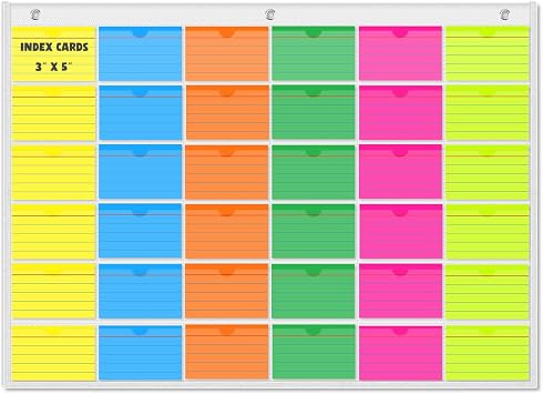 AKAYOK 3" x 5" Index Card Holder Sleeve - 36 Card Slots Organizer for Office, Classroom, and Home - Pocket Chart Perfect for Studying, Workflow Tracking, Presentations, and Organization