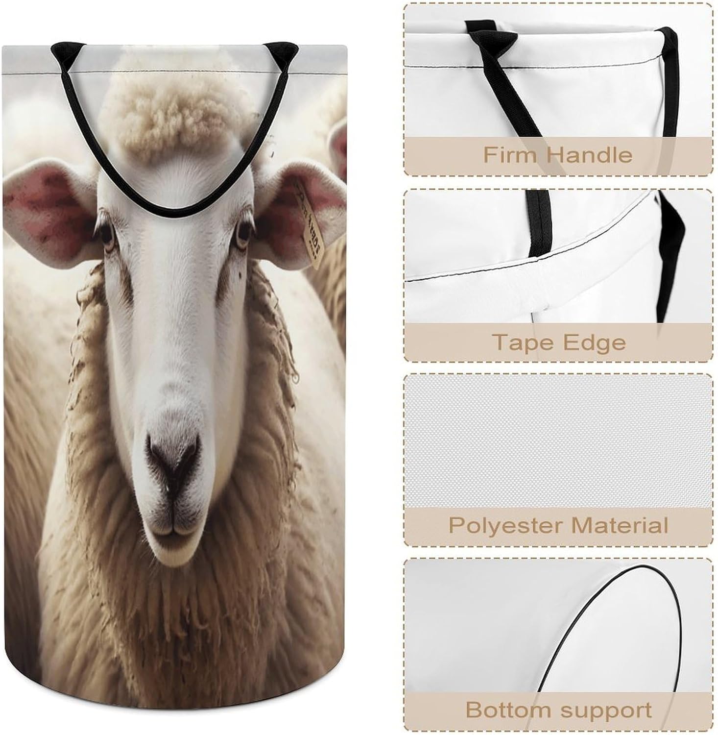 Sheep Laundry Hamper Portable Lightweight Clothes Hampers Fashion Dirty Laundry Storage Basket Large Capacity Foldable Clothes Baskets for Bathroom Bedroom