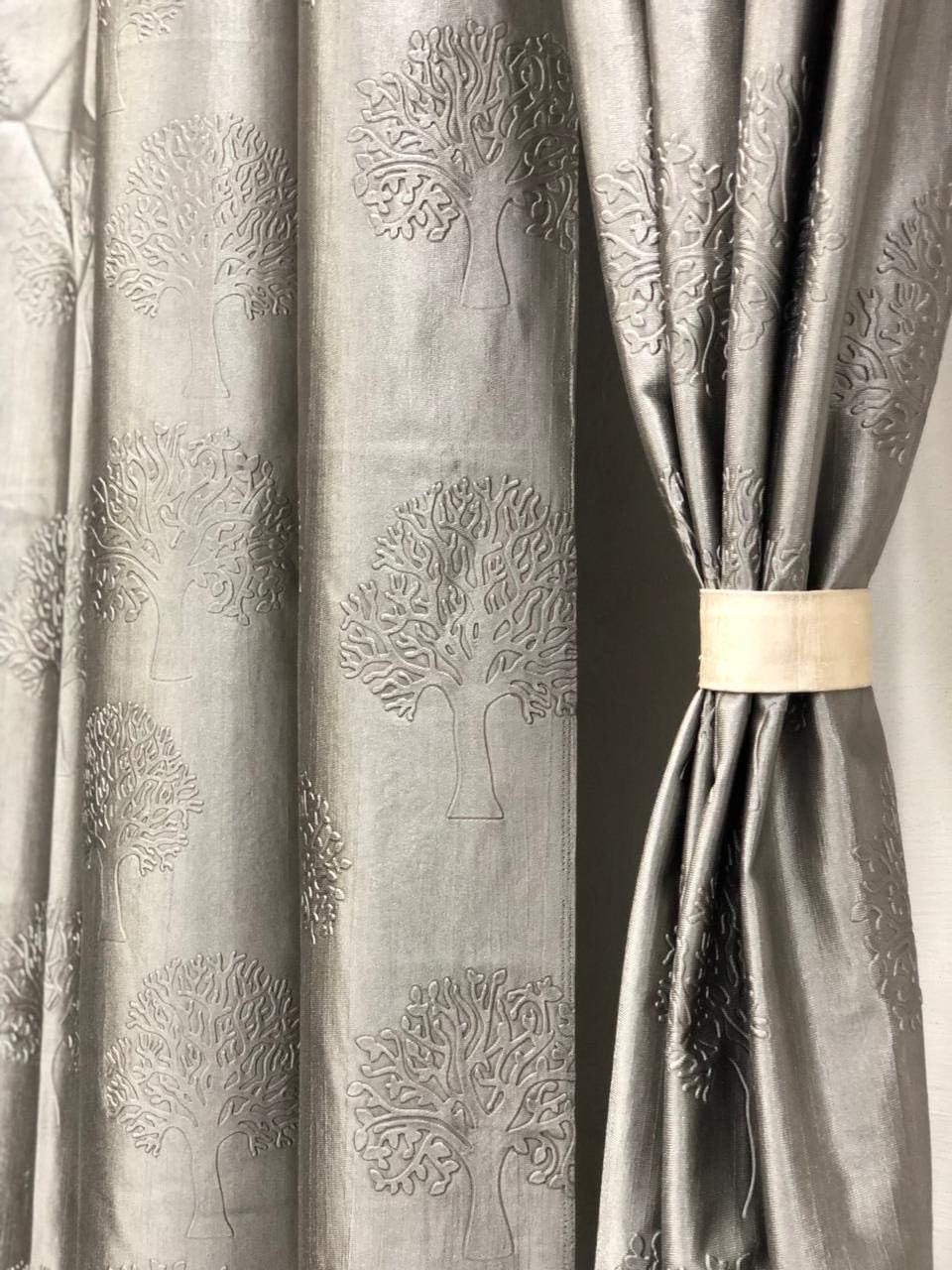 Reyansh Decor 7 FT ( 212 cm) Polyester Embossed Room Darkening Eyelet Door Curtain, Grey Pack of 2