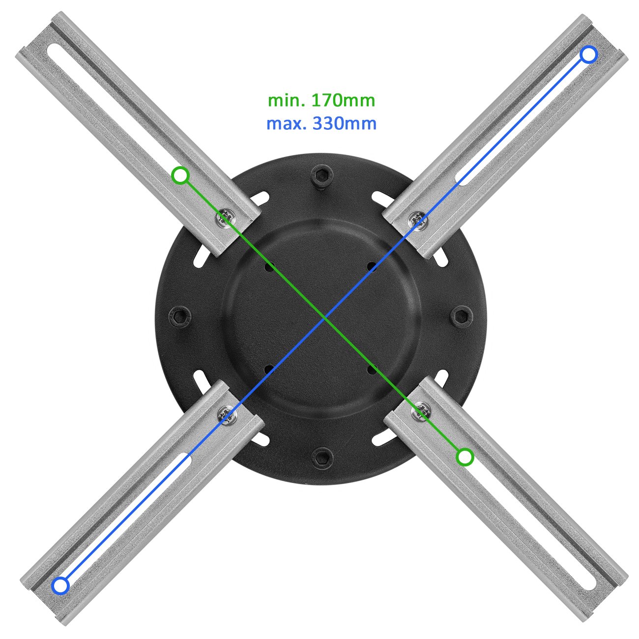 deleyCON Proiettore Universal Beamer per Montaggio a Soffitto +/-15° Inclinazione - 360° Pivoting - Fino a 20Kg - Variabile - Nero