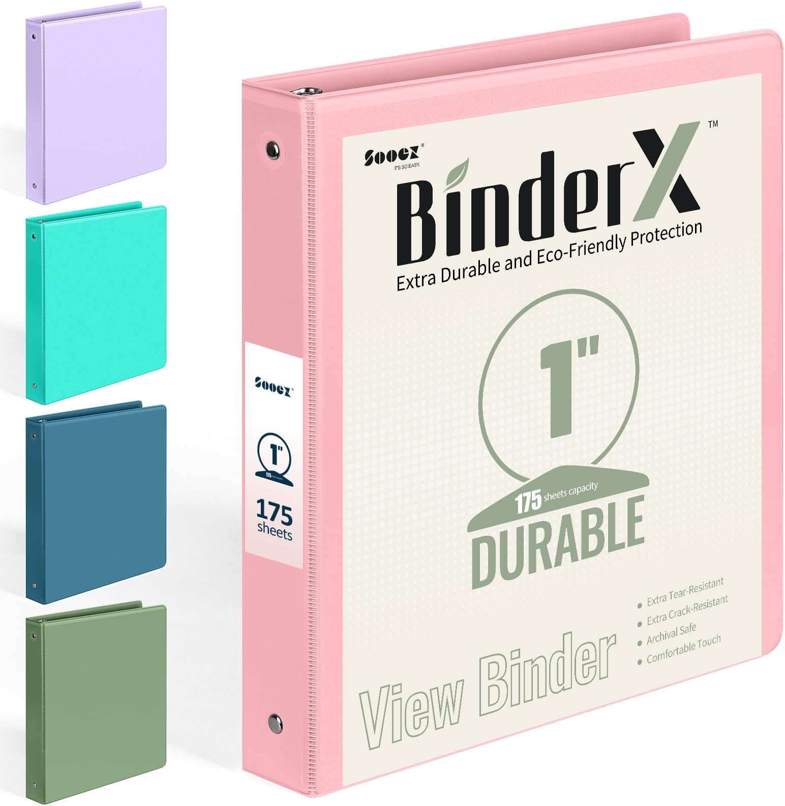 BinderX Extra Durable 3 Ring Binder, Round Rings 1 Inch