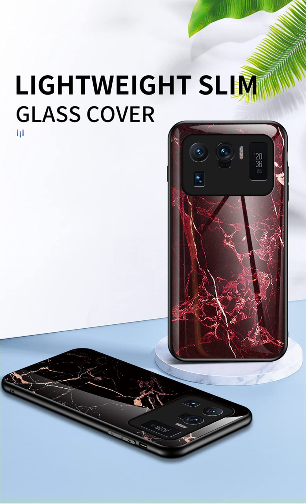 Custodia Per Xiaomi Mi 11 Ultra BRAND SET – Effetto Marmo Rosso, Retro In Vetro Temperato E Bordo TPU