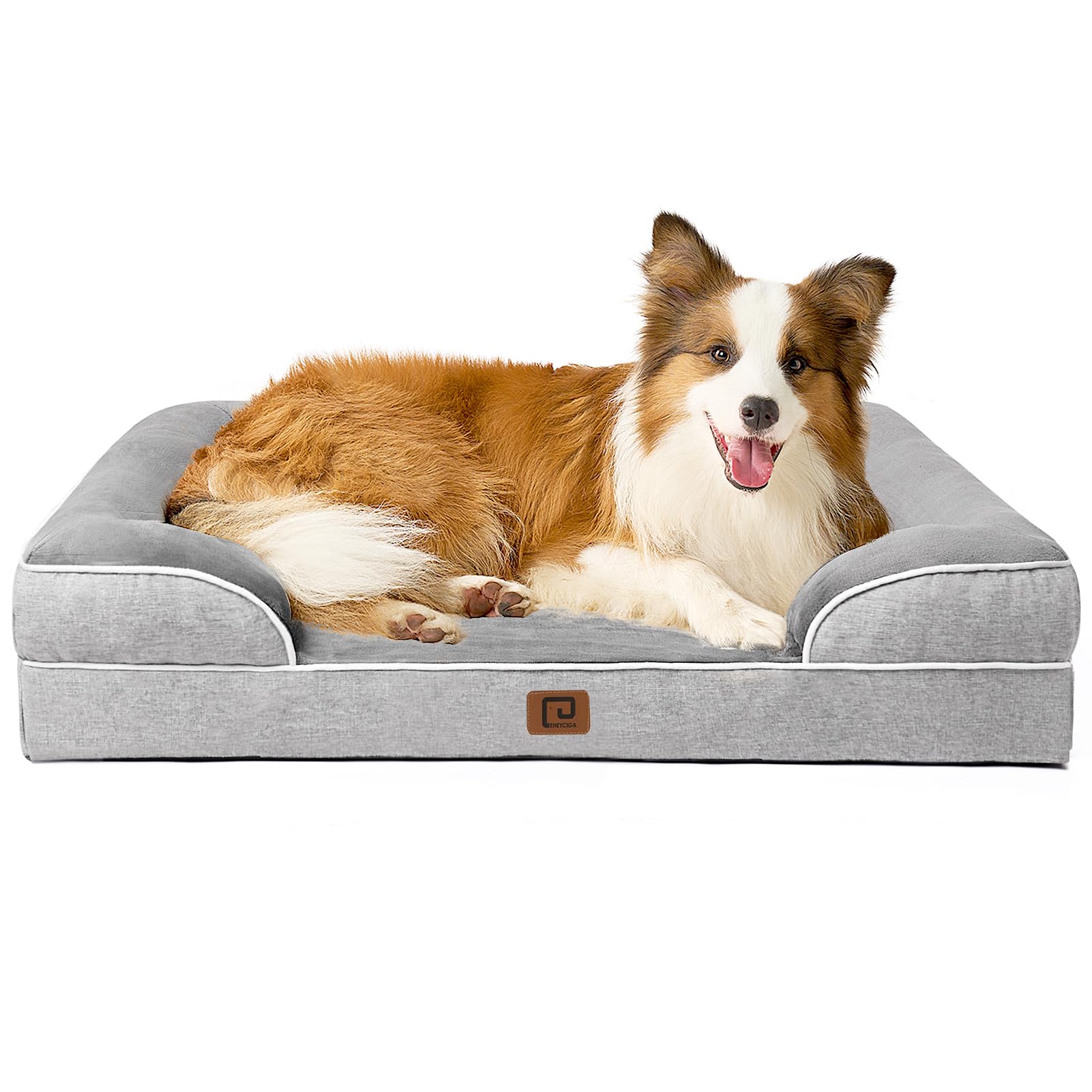 EHEYCIGA Cuccia Cane Interno Taglia Grande, Cuscino Cane Impermeabile Sfoderabile e Lavabile, Letto per Cani con tre Lati Rialzati Ortopedico, Grigio, 104x68x16cm