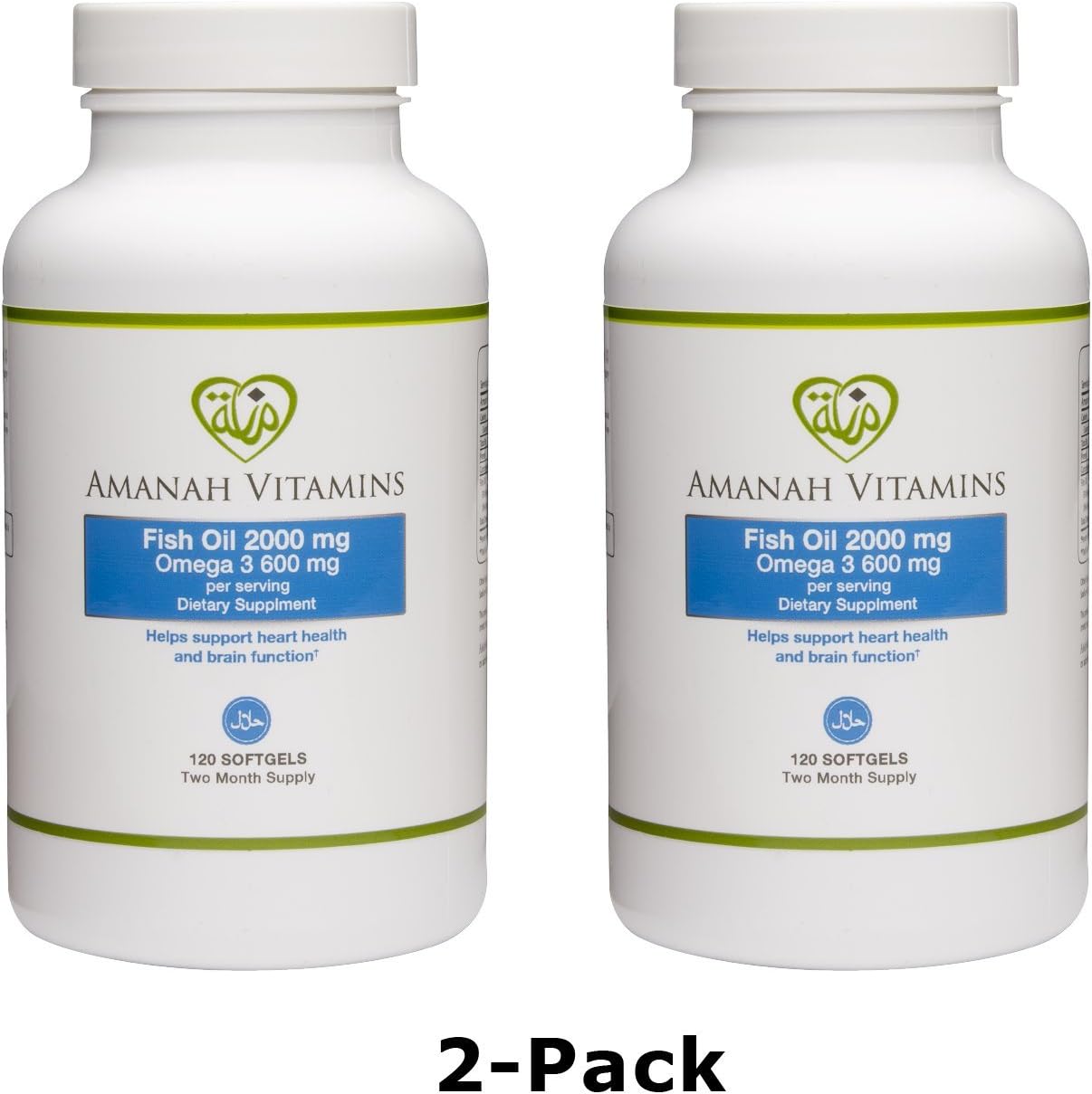 Veklins AMANAH Vitamins Omega 3 Fish Oil 2000 mg - Halal Vitamins - 120 Softgels (2 Pack)