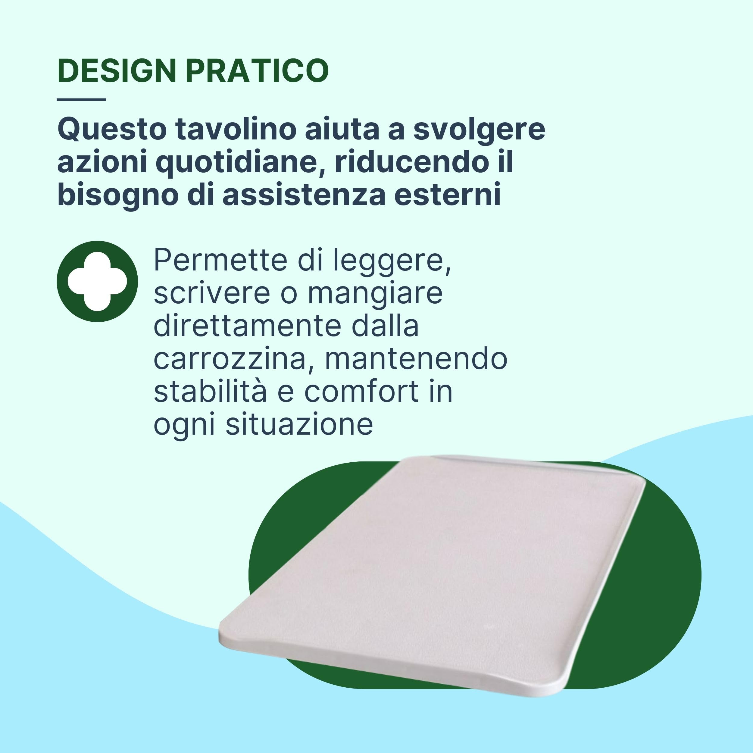 Tavolino per Sedia a Rotelle Lineare, 55x32 cm | Vassoio Rimovibile per Carrozzina per Disabili, Superficie Lineare