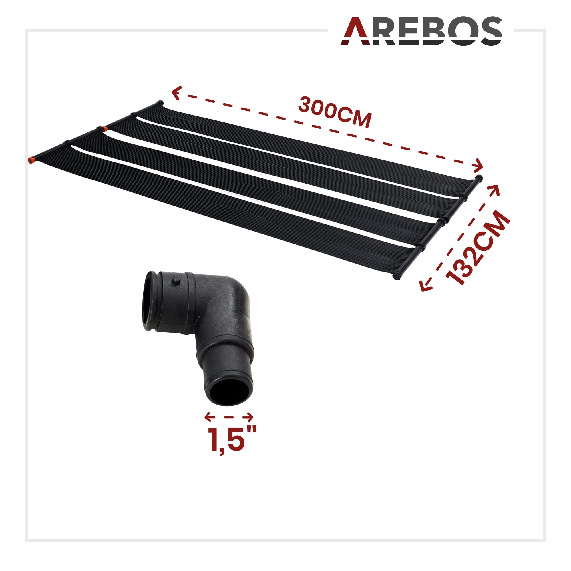 Arebos 2X Solarheizung Solarkollektor Poolheizung | 2er Set | 300x66 cm | UV-beständiger Kunststoff | Schwarz | Beliebig erweiterbar | inkl. Bypass-Set