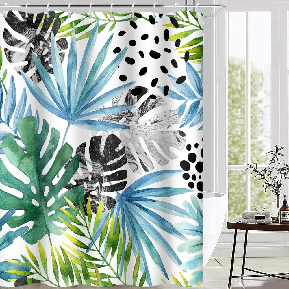 Cortina de Ducha de Hoja Eucalipto, Cortinas de Ducha Verde Oro Abstracto Planta Cortinas de Baño Antimoho Impermeable Lavable Tejido de Poliéster Cortina Ducha con 12 Ganchos 120x200cm — view 45