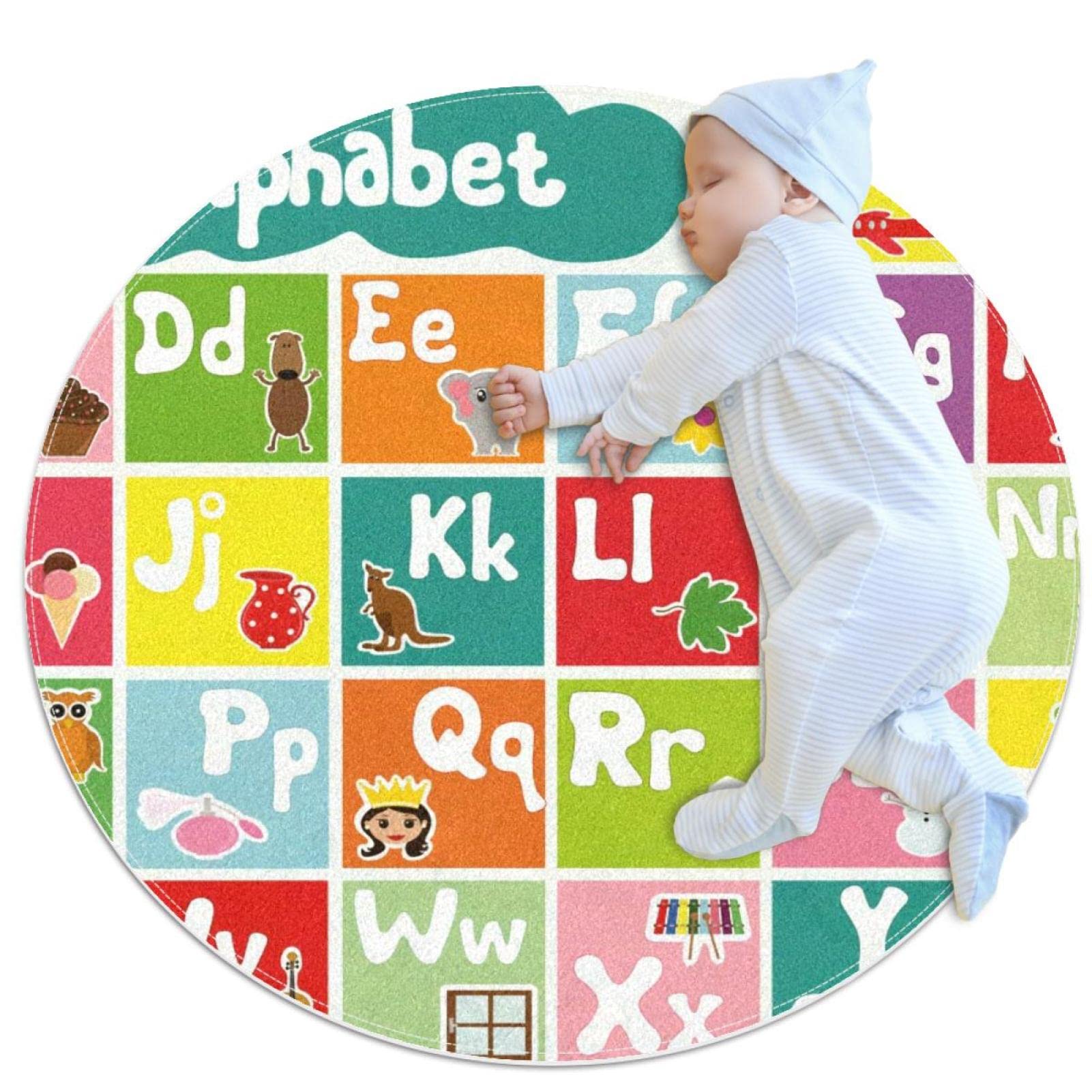 Tapis alphabet coloré JDEZ anti-glisse et doux, le tapis rond idéal pour salle de jeux