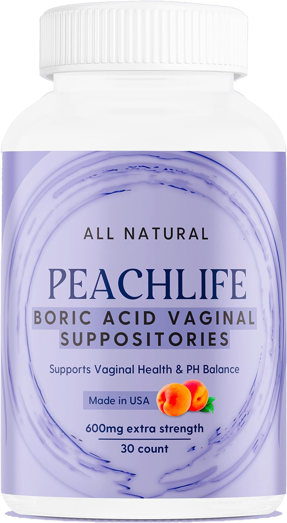 Peachlife Boric Acid Suppositories in Vegetable Capsules - USA Made - Vaginal pH