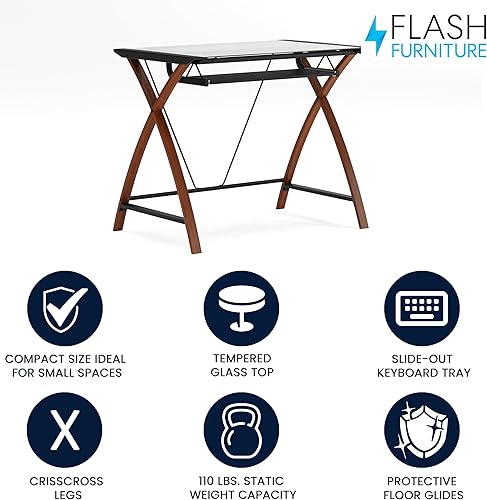 Miniatura 4 de Escritorio de vidrio Flash Furniture para computadora con compartimento deslizable para teclado Vidrio Metal