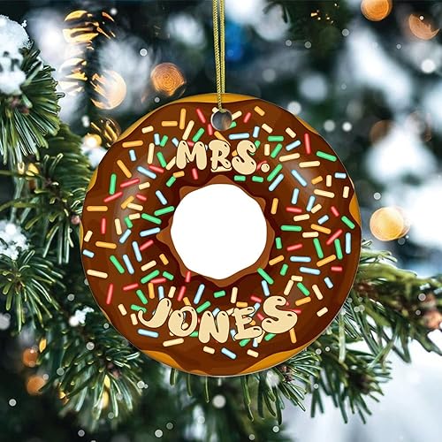 Miniatura 2 de Two-Side Printed Custom Name on Donuts Ceramic Christmas Ornament Novelty for Family Friends Kids Donut Lovers Gifts Christmas Keepsake Pendants