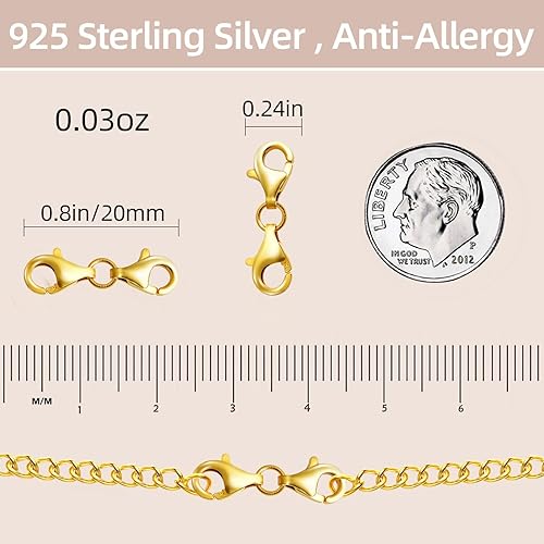 Miniatura 7 de Cierre de mosquetón doble de plata de ley 925, cierre clásico de doble extremo, cierre de collar y cierres, extensor de collar adecuado para cadena