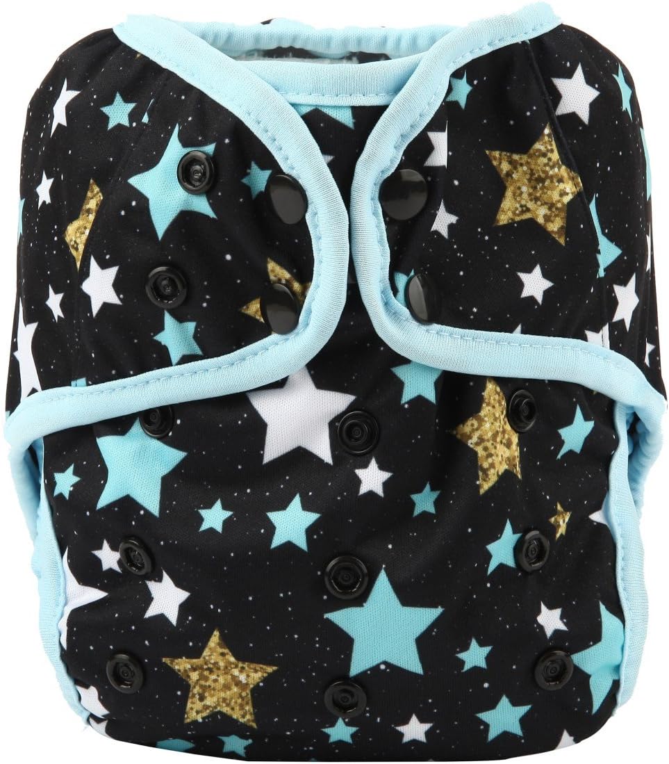 One Size Cloth Diaper Cover Snap With Double Gusset (Blue Star)